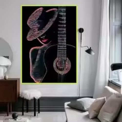 Toile abstraite violon pour habiller grand mur salon, affiche guitare 60x90cm sans cadre