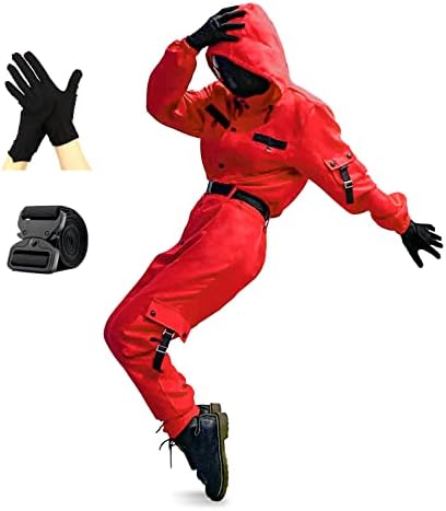 SUMMERJOY Halloween Squid Costume Jumpsuit Boys Girls Cosplay Party Game Kids Tracksuit Outfits Props Role Play Red Suit(Kids Red X-Large)