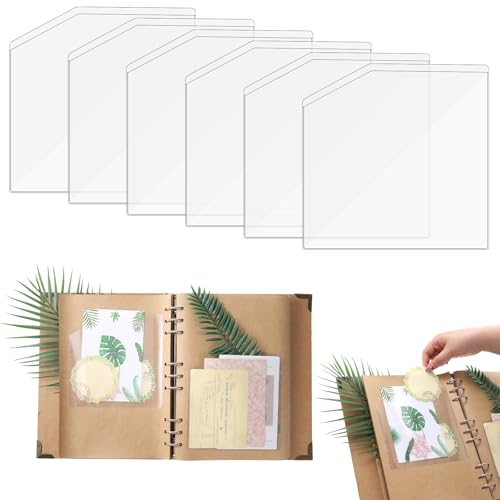 Ocapind 6 PCS Self Adhesive Pockets Index Card Pockets Clear Sticky Pocket Sleeves Planner Accessories Adds Extra Storage Space to Folders Journal Notebook Home Office School