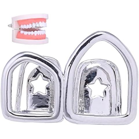 Hip Hop Hollow Open Face Double Tooth Teeth Caps Teeth Cover Punk Grills Tooth Cap Cosplay Party Rapper Jewelry Teeth Decor Cover