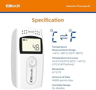 Elitech USB Temperature and Humidity Data Logger RC-4H Upgraded, Refrigerator Thermometer, Food Storage Monitor, Cold Chain Recorder with 64,000 Data Points, Auto PDF/CSV Export