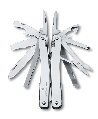 Victorinox Swiss Tool Spirit X Swiss Army Knife 24 Function Swiss Made Multitool with Large Blade Pliers and Wire Cutter - Silver with Nylon Pouch