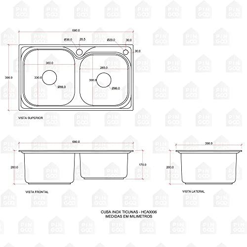 Pingoo.Casa, Kit Cuba para Cozinha com Acessórios e Lixeira, Pia Dupla, Gourmet, Aço Inox, Ticunas,