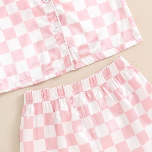 Toddler Baby Kids Satin Summer Pajamas Set Short Sleeve Button-Down Pajamas Top Pants 2Pcs Loungwear Sleepwear Pjs (H-Pink, 18-24 Months)