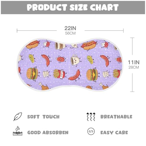 2 Pack Muslin Burp Cloths Fries Cute Food Purple Cotton Baby Burp Cloths Ultra Absorbent Burping Cloth Soft Spit Up Rags for Baby Boys Girls, Large 22" x 11"2