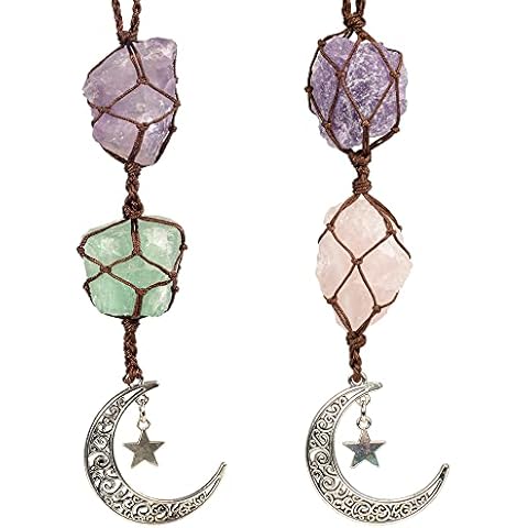 weryerker Handmade Hanging Ornaments Car Rear View Mirrors Decor Car Charm Home Decoration Natural Gemstone Moon and Star (style2) Cover