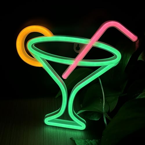 Image of Cocktails Neon Sign for Wall Decor ，Cocktails Happy Hour Neon Sign Man Cave Bar Home Art Neon Light Handmade LED Neon Lights Signs for Bedroom Beer Bar Neon Light Sign Hotel Party Club