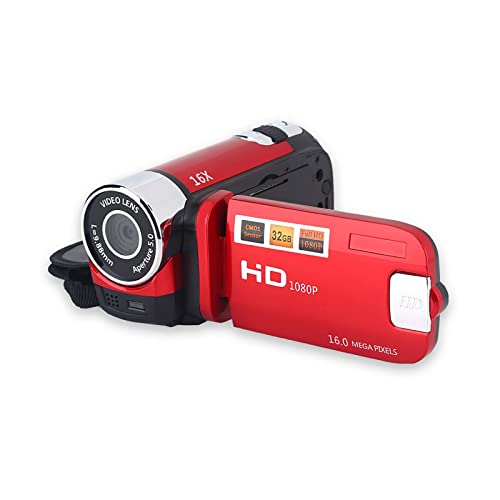 Caméscope de Caméra Vidéo, Caméscope à Zoom Numérique 16X Full HD, Rotation de 270 Degrés, Enregistreur de Caméra DV avec 1 Batterie pour Voyage (Rouge)