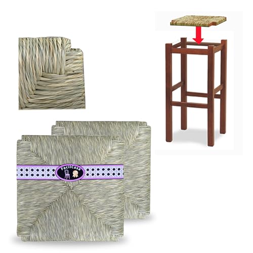 FacilCasa 2x Sedute in Paglia per Sgabello, Fondo Ricambio Seduta Impagliato a Mano con Paglia Vera Palustre, Telaio Legno Robusto e Manuali Istruzioni Montaggio (33x33 x h3) - Modello Quadrato