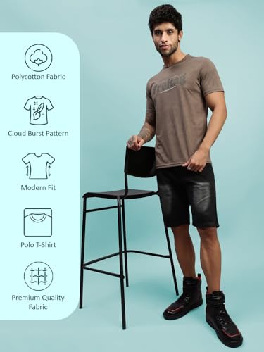 Image of Lux Nitro Men's Cloud Burst Printed Half Sleeve T-Shirt | Cotton Blend Round Neck Tee | Regular Fit Casual Wear