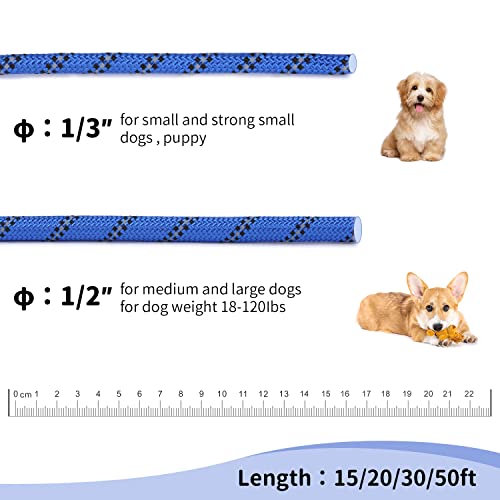 Image of Long Dog Leash for Training 50Ft-Reflective Nylon Rope with Swivel Hook-Recall Agility Lead for Large Small Medium Dogs Outside Walking Hiking-Royal Blue Diam 1 /2 inch
