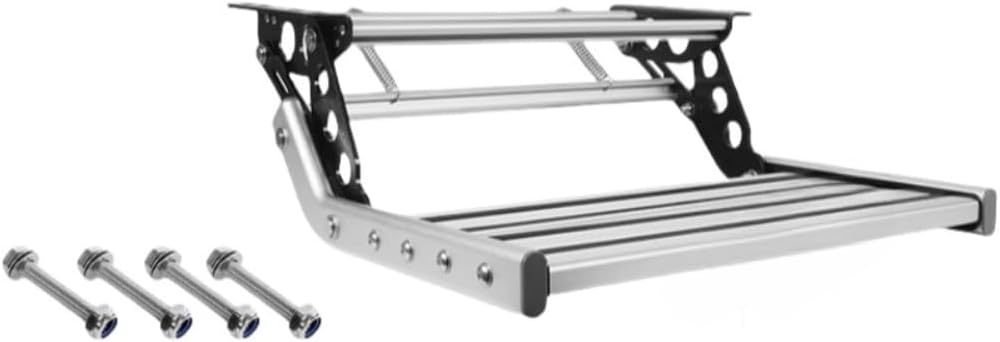 Electric RV Steps / Anti-Slip Camper Stair Folding Fall Stairs with LED Lights Auto Telescopic Pedal Load Capacity 200kg for Travel Trailer Single Tier Folding Stairs