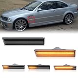 Mynoway Sequential LED Turn Signal Lights Replacement for 7 Series E38 1995-2001, 3 Series E46 M3 2001-2006, Smoked Lens Front Amber Dynamic Fender Indicator Side Marker Lamp, Replace OE 63137165845