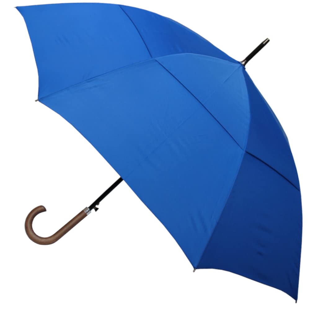 Extra Fort - Parapluie Canne Solide Homme Femme Automatique - Toile Aérée | Resistant au Vent Fort Robuste Tempete - De Marche - Poignée en Bois - Fibre de Verre