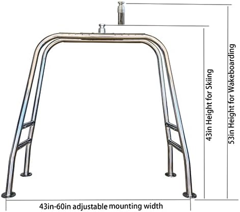 Origin Stainless Mini Tower, 43–60” Adjustable, Ski Tow Pylon & Wakeboard Tower, 304 Stainless Steel, Fits Pontoon Boats, Mount Kit Included