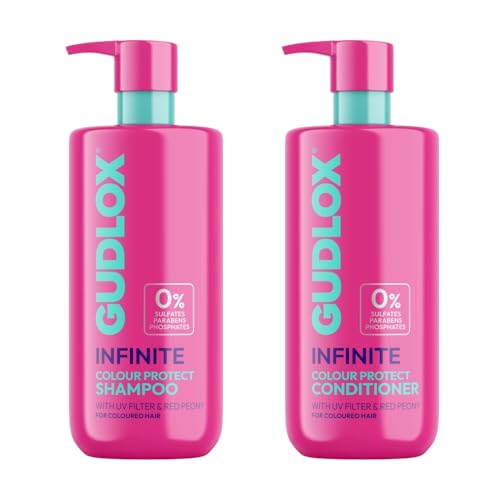 Gudlox Infinite Colour Protect 400ml Shampoo & Conditioner Duo Pack For Coloured Hair With UV Protection & Red Peony Trio Pack 2 x 400ml Duo