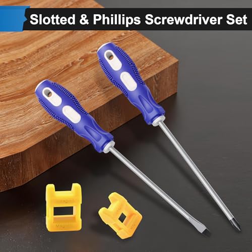 Image of smseace 2-Pack 6 Inch Slotted & Phillips Screwdriver Set, Long Phillips & Flat Head Magnetic Screwdriver with Rubber Handle include Magnetizer Demagnetizer