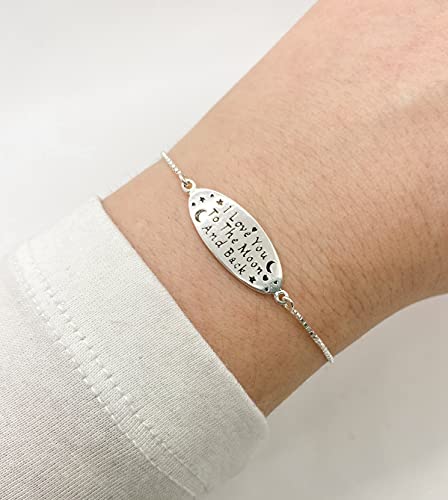 Pori Jewelers 925 Sterling Silver I Love You To The Moon And Back Inspirational Quote Adjustable Charm Bracelet - Yellow Or Silver (Silver) #TOP4