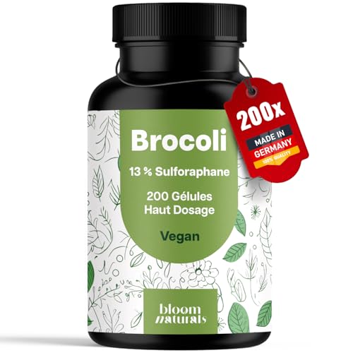 Brocoli Sulforaphane Hautement Dosé – 200 Gélules – 1000 mg par Portion – 130 mg Sulforaphane – Vegan & Fabriqué en Allemagne
