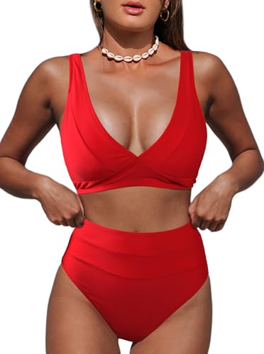 Image of Hilinker Women's Leopard Bikini Swimsuits V Neck High Waisted 2 Piece Bathing Suits