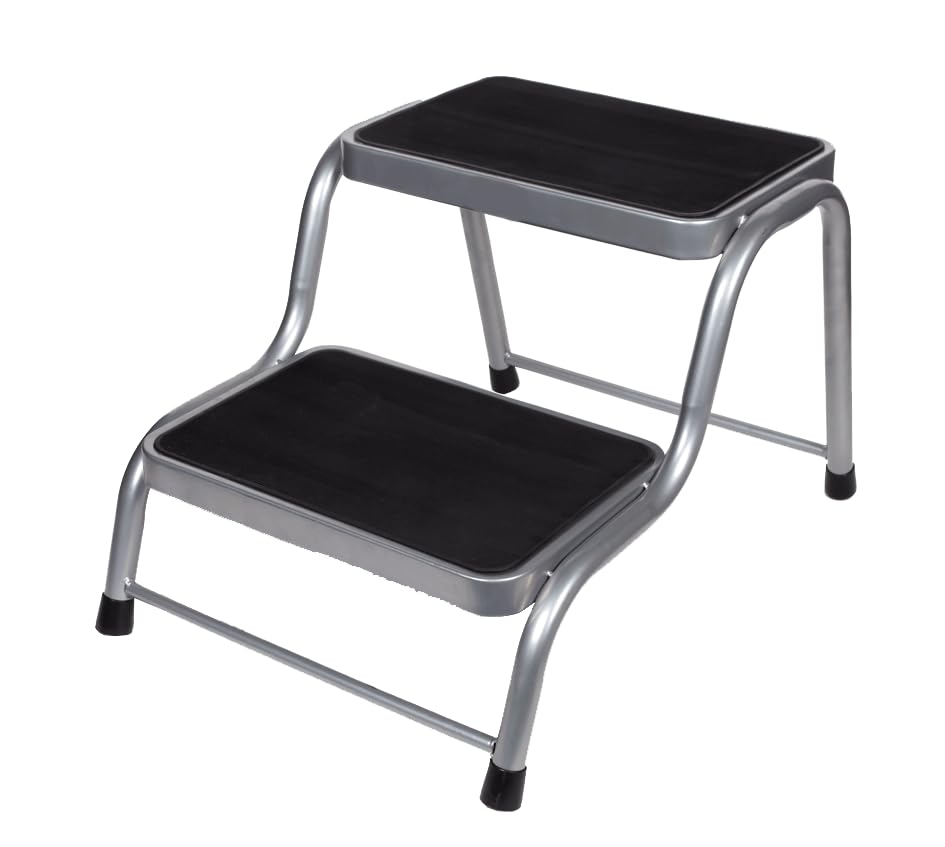 Happy Rhino - Doppelte Trittstufe Deluxe - Wohnwagen Trittstufe - Campingstufe - Wohnmobil Einstiegshilfe - Grau - 64 cm