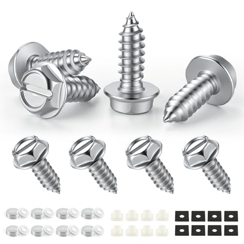 Image of LivTee Rustproof License Plate Screws for Securing License Plates Frames and Covers on Cars and Trucks, 8 Sets Premium Stainless Steel Self Tapping Mounting Bolts, Silver