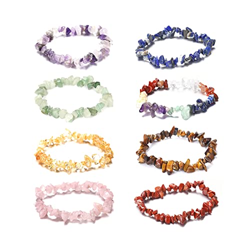 Arzasgo Chakra Natural Gemstones Bracelet Colorful Crystal Stretch Wrist Chip Bracelets For Women Girl's Yoga Meditation Prayer Healing Protection (8-Color) #TOP15