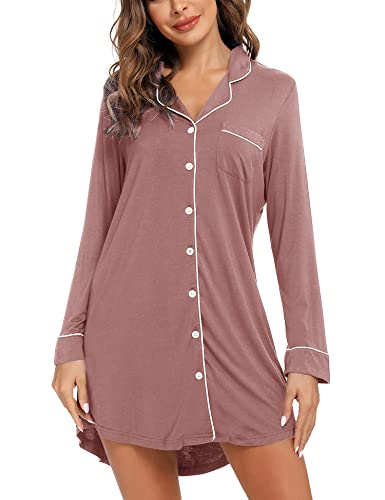 Anjue Pajama Nightgowns for Women Button Down Pajamas Tops Short/Long Sleeve Sleepwear Sleep Shirts Nightdress S-XXL2