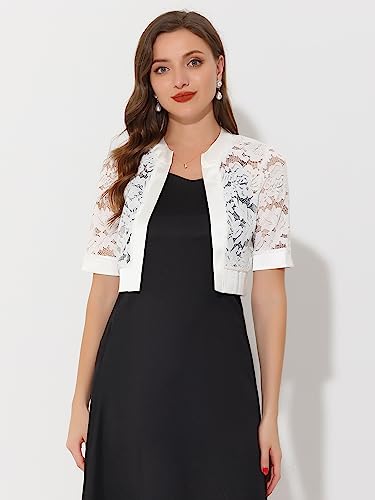Image of Allegra K Lace Shrug for Women's Cropped Sheer Floral Lace Shrug for Evening Dresses