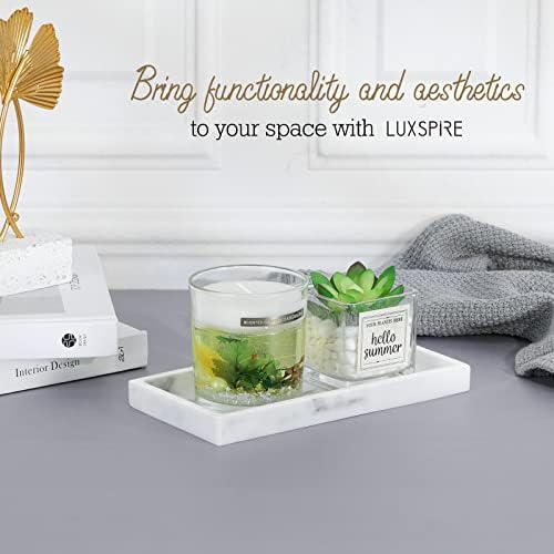 Luxspire Mini Vanity Tray, Resin Jewelry Dish Organizer Ring Holder Display Bathroom Sink Dresser Home Decor Bowl for Tissues, Candles, Soap, Perfume, Cosmetic, Trinket Tray Accessories- White Marble