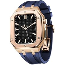 for Apple Watch Band 45mm 44mm Men Women Military Metal Case with Silicone Strap Shockproof Bumper for IWatch Series 7/SE/6/5/4 Business Casual Style Watch Strap