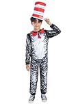 Smiffys Dr Seuss Cat in the Hat Child Costume - Official Licensed Kids Fancy Dress Outfit with Jumpsuit & Tall Striped Hat, World Book Day Book Character Costume Age 10-12