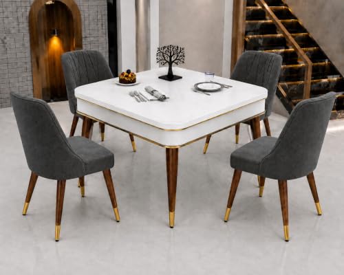 Image of WOODEN SPACE 4 Seater Wooden Dining Table Set | Urban Marble Top Dining Table with Chairs for Dining Room & Kitchen (Modern Frontline Dark Grey) (42 x 42 x 30 inch)