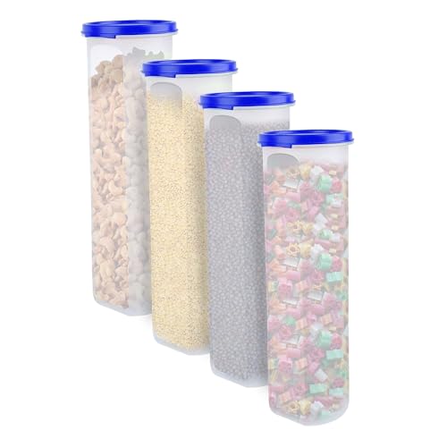 Image of SIMPARTE Smart Slim Storage Air-Tight & Leak Resistant Plastic Round Modular Container For Juice, Snacks, Cookies, Wafers, Stackable, BPA Free, Refrigerator Safe (1100ML, Dark Blue, Set of 4)