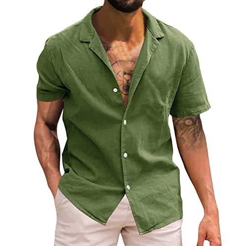 HUTcPNy Camisa Hawaiana Hombre Camisa Manga Corta, Hawaiana Estampado Hawaiano Vintage Funky Camisa Hawaiana Señores Camisa Suelta de Ocio de Color Sólido con Bolsillo 01-Armeegrün,M