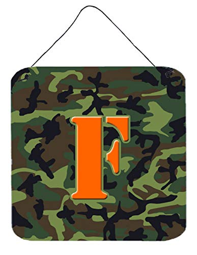 Caroline's Treasures CJ1030-FDS66 Letter F Monogram - Camo Green Wall or Door Hanging Prints Aluminum Metal Sign Kitchen Wall Bar Bathroom Plaque Home Decor, 6x6, Multicolor