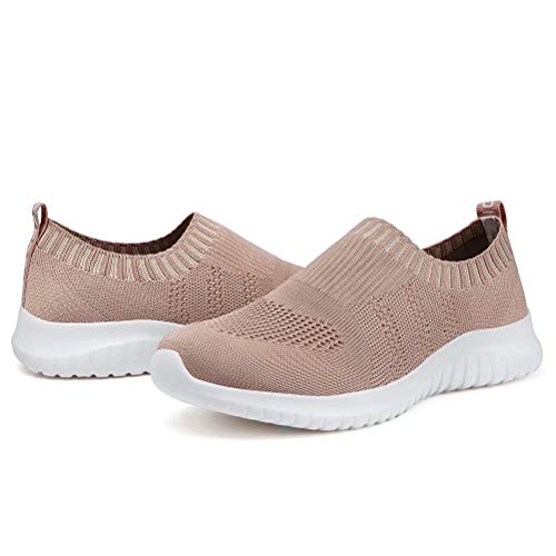 Konhill Women's Walking Tennis Shoes - Lightweight Athletic Casual Gym Slip On Sneakers 5 Us Apricot #TOP6