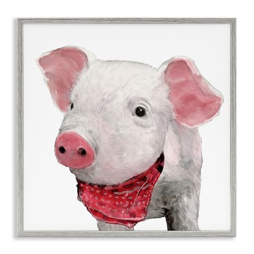'Simple Country Farm Pig Wearing Red Bandana'| Framed Giclee Art