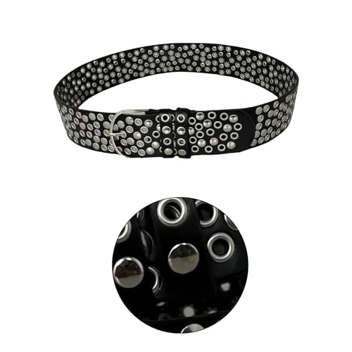 Punk Rivet Studded Belt with Full Studs for Men and Women Classical and Cool Designs Great for Street Wear Pants Decors, Black, 1103