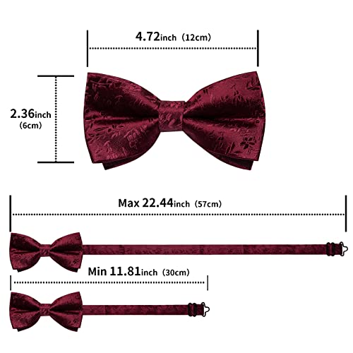Image of DiBanGu Paisley Pre-Tied Bow Ties for Men Silk Adjustable Bowtie and Pocket Square Cufflinks for Wedding Party