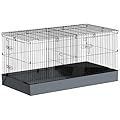 PawHut Guinea Pig Cage, 2 in 1 Rabbit Cage Pet Playpen with Removable Top, 2 Separate Area, Waterproof Oxford Fabric Floor, Perch, Ramp, Small Animal Cage for Guinea Pigs, Bunnies, Hedgehogs, Black