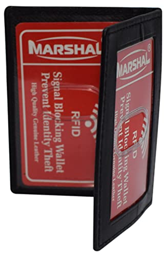 MARSHAL RFID Blocking Slim Thin Leather Credit Card Triple ID Window Mini Wallet Bifold Driver License Safe (Black)
