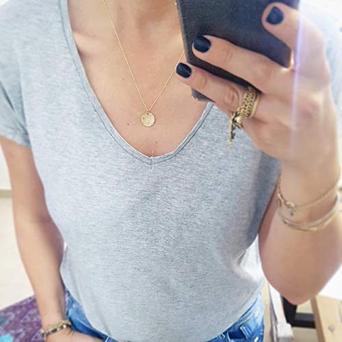 Dainty Gold Filled Disc Necklace For Women, Simple Circle Layered Delicate Everyday Minimalist Jewelry With Coin Pendant, Artisan Handmade Design, Jewelry For Women 19.6" (50 Cm) Long #TOP4