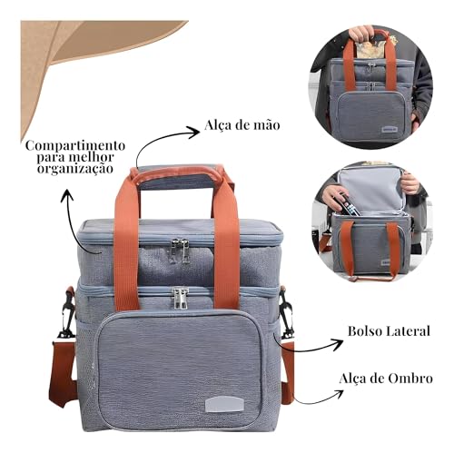 Bolsa Térmica Grande Linha Premium Para Marmita Dois Compartimentos Lancheira Para Passeio Academia