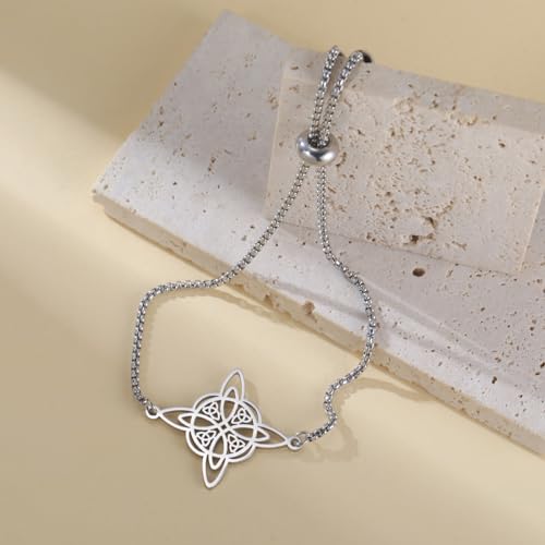 TEAMER Adjustable Witches Knot Bracelet Stainless Steel Celtic Knot Box Chain Bracelet Amulet Vintage Jewelry for Women (Silver) by TEAMER - Used condition - Image 4
