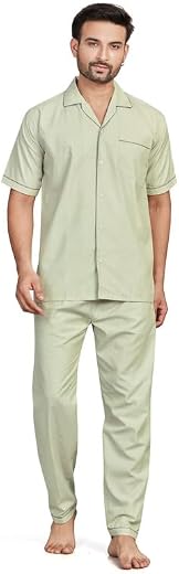 Tatwam Pick N Pick Woven Cotton RICHED with Polyester Mens Nightsuit with Fully Elastic Pajama and Buttoned TOP