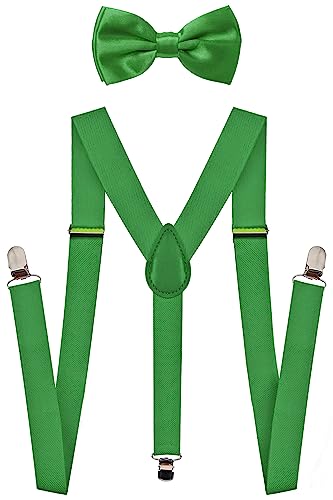 NAVISIMA Adjustable Elastic Y Back Style Unisex Suspenders for Men and Women With Strong Metal Clips, Set - Green, L