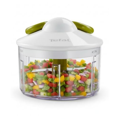 Tefal Fresh Kitchen 5 segundos K13304 picadora manual,picado grueso,medio y fino,dos cuchillos independientes y patentados,sin electricidad,base antideslizante,Color Blanco Y Verde,500 ml+2cuchillas