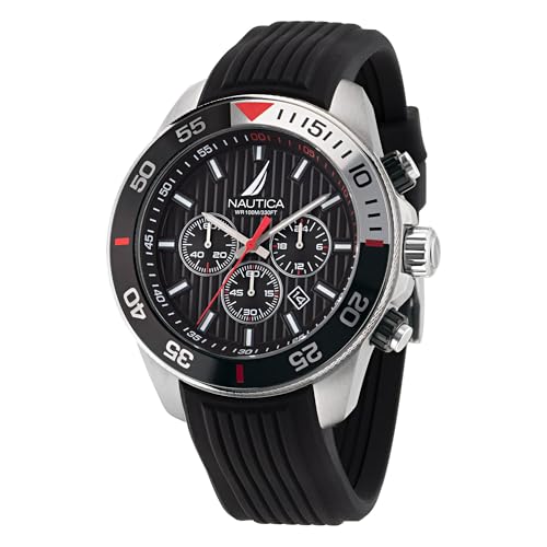Nautica NAPNOS301 - Reloj cronógrafo Moderno para Hombre, Tono Plateado/Negro/Negro, Correa Nautica NAPNOS301 - Reloj cronógrafo Moderno para Hombre, Tono Plateado/Negro/Negro, Correa