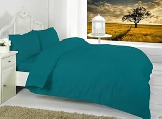 R&Z Plain Dyed Percale Polycotton Duvet Cover & 2 Pillow Cases Bed Set (Red, Double)